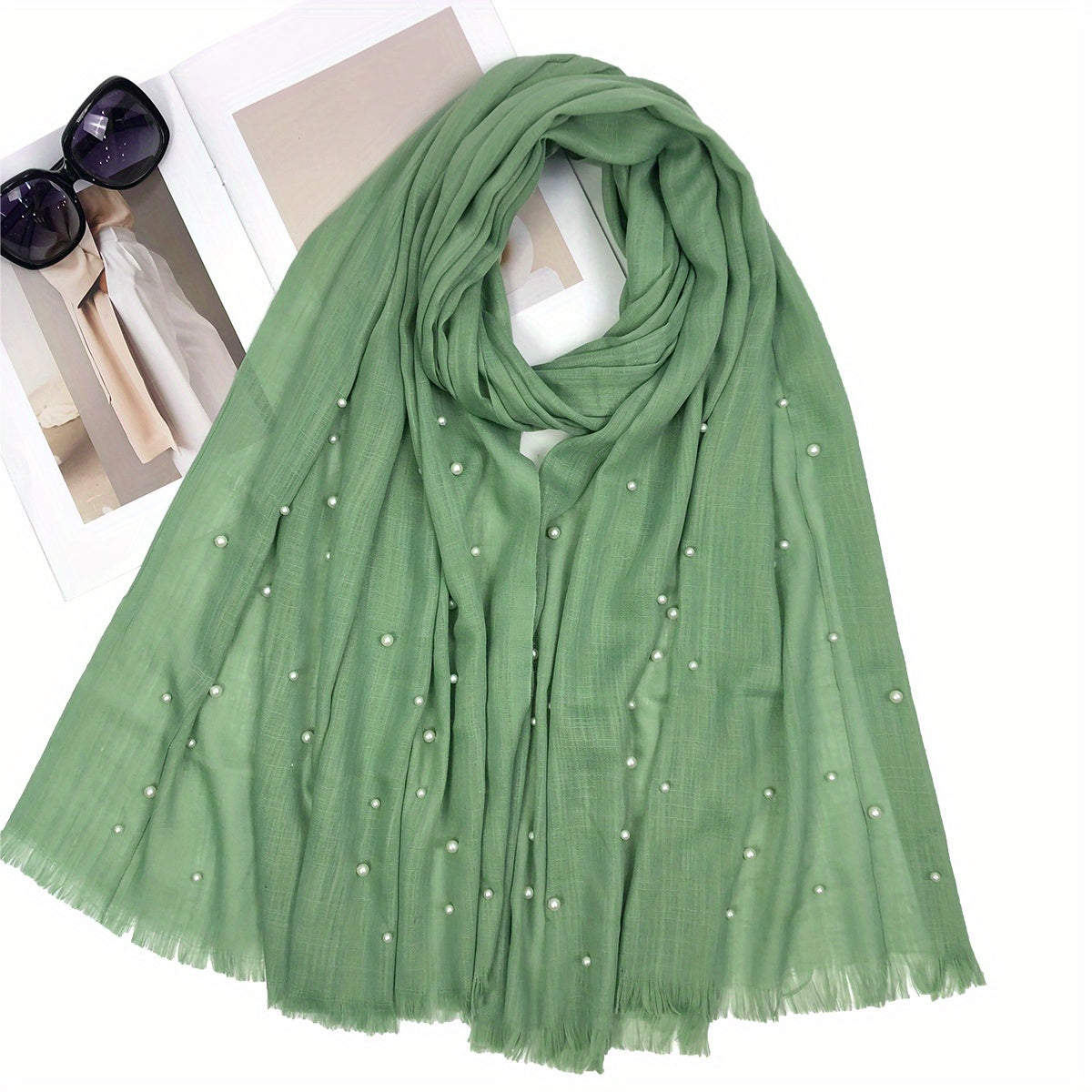 Slub Yarn Pearl Scarf Thin Raw Edge Shawl