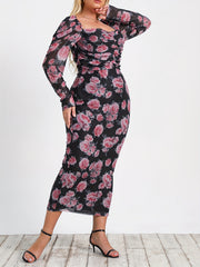  Women's Floral Lantern Sleeve Dress