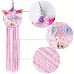 Unicorn Hair Clip Organizer Rainbow Yarn Tassel Bow Holder