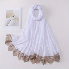 Chiffon Lace Embroidery Scarf Solid Hijab Silk Head Wrap Bandana
