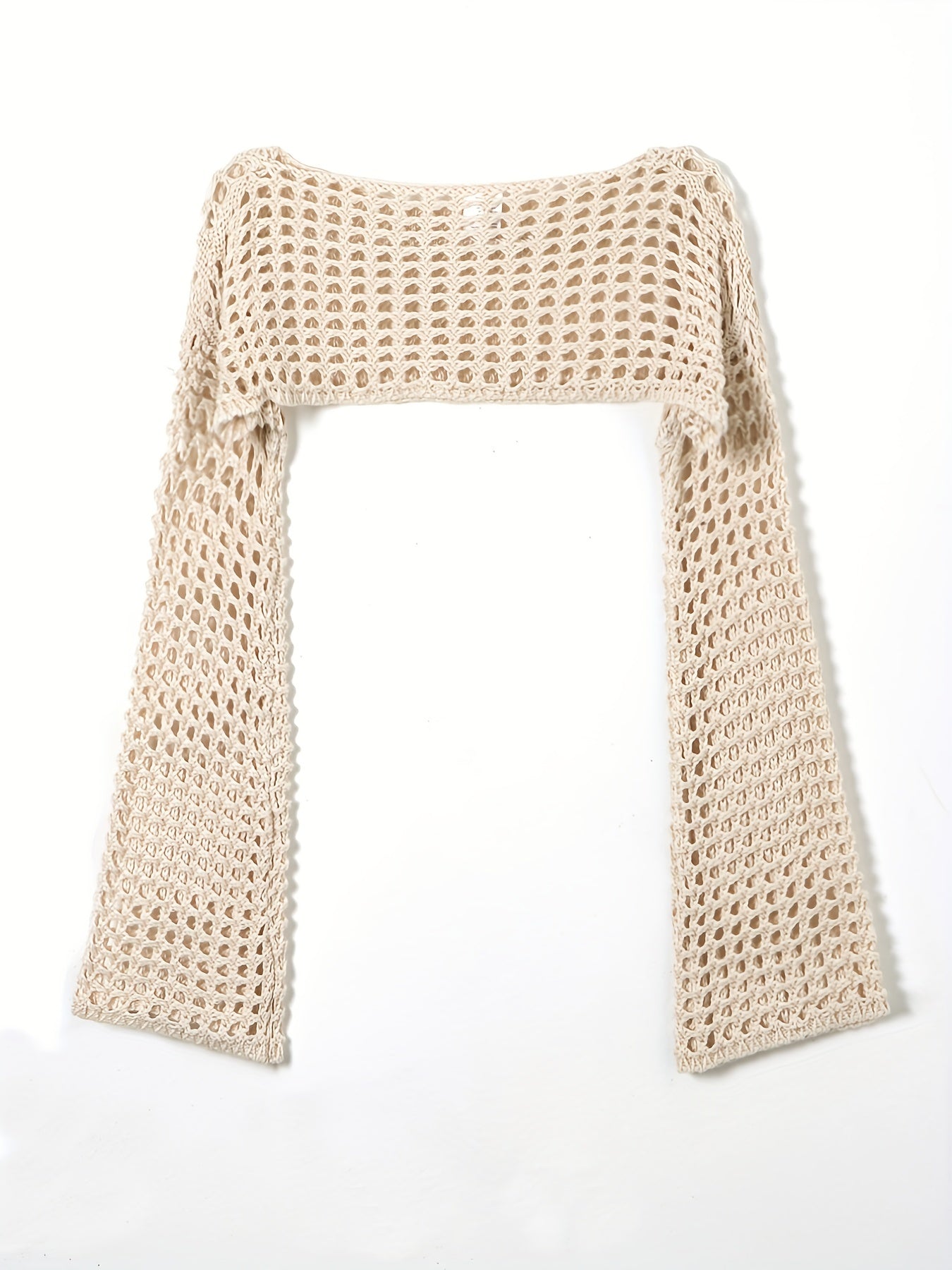 Y2K Crochet Cropped Knit Sweater Crew Neck Flared Sleeve