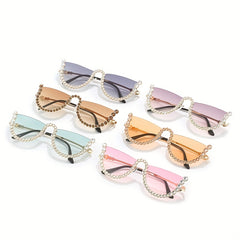 Rhinestone Semi Rimless Sunglasses for Women UV400 Sun Shades Glasses