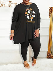  Halloween Pajama Set Women's Ghost & Slogan Tee & Leggings