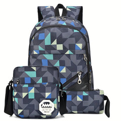 Men's Backpack Student Bag 3-Piece Set Outdoor Travel Mountaineering Bag