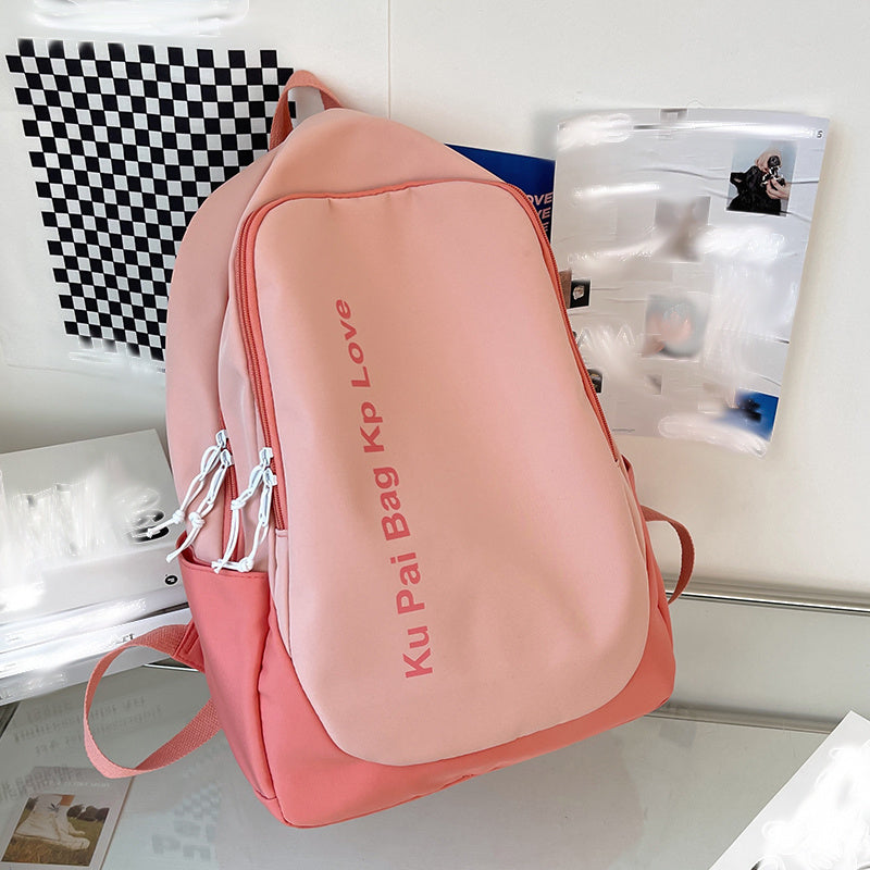Letter Graphic Backpack Two Tone Colorblock Bookbag