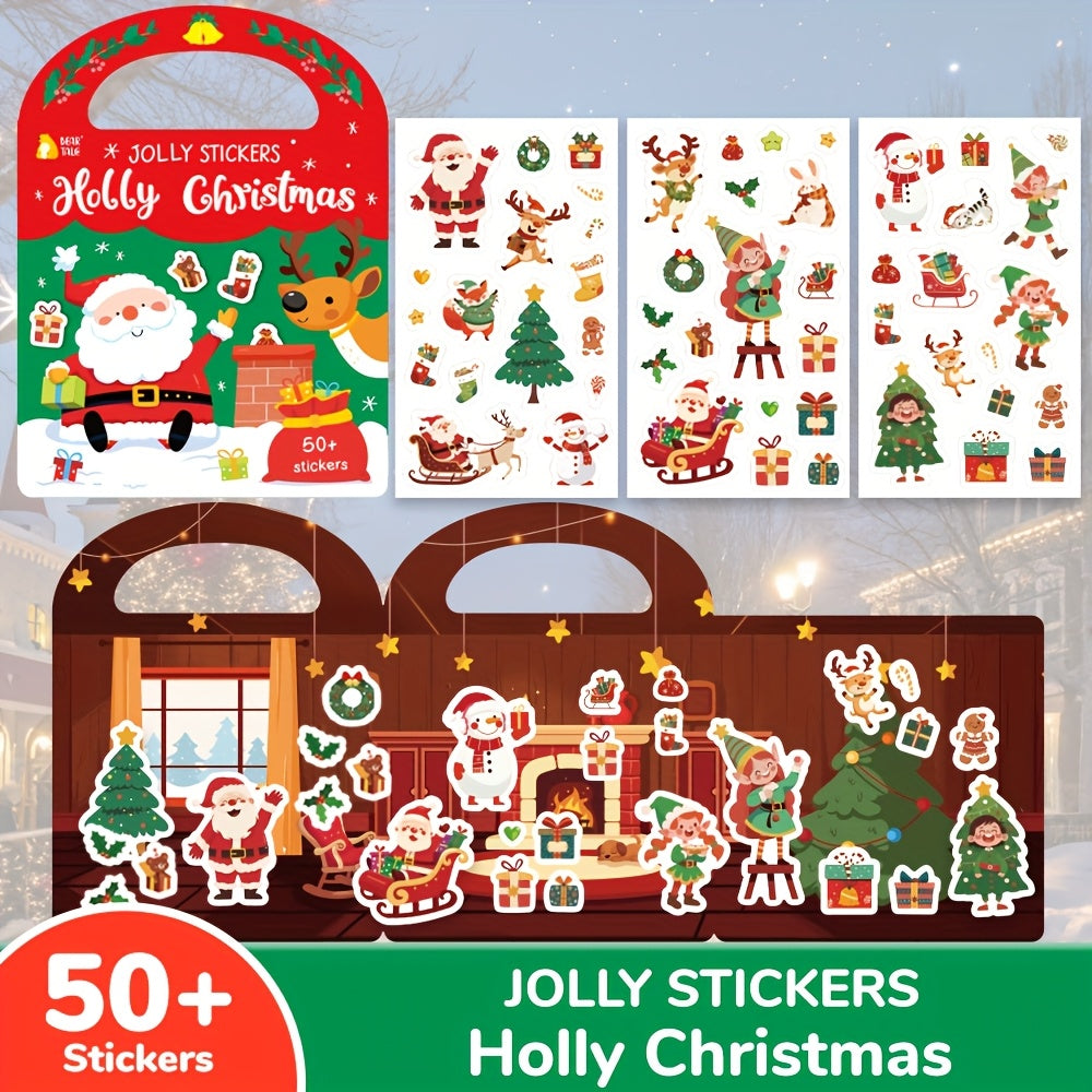 50 Christmas Stickers Waterproof Double Sided Santa Deer & Holiday Designs