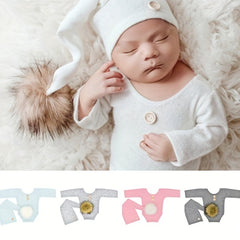 Newborn Baby Photo Props Suit with Fur Ball Long-tailed Cap