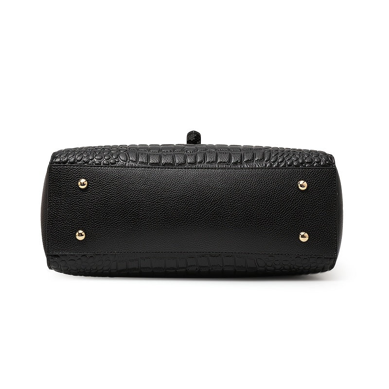 Stylish Snake Pattern Women's Handbag with Golden Tone Hardware