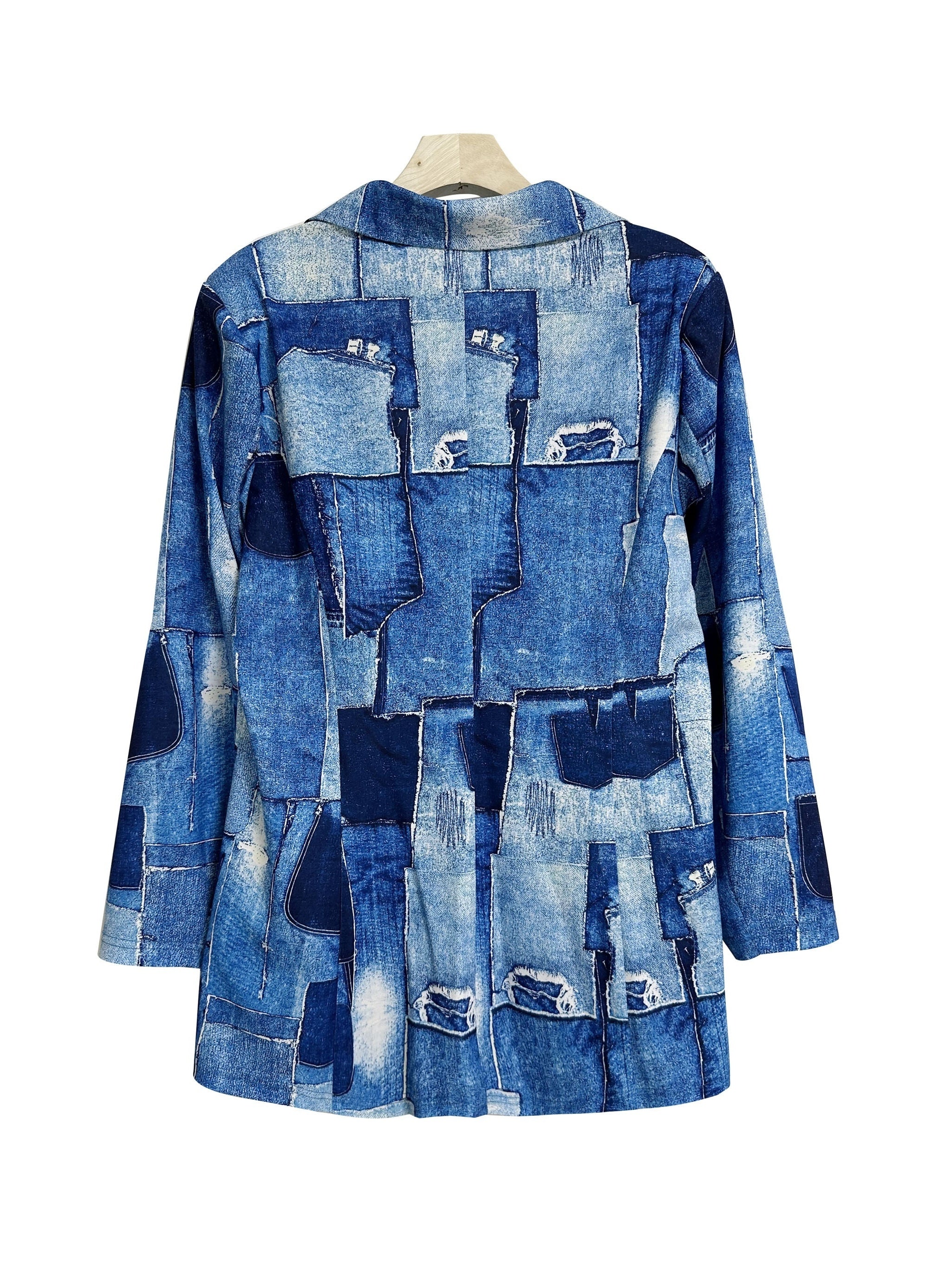  Denim Print Blazer & Shorts Suit Set