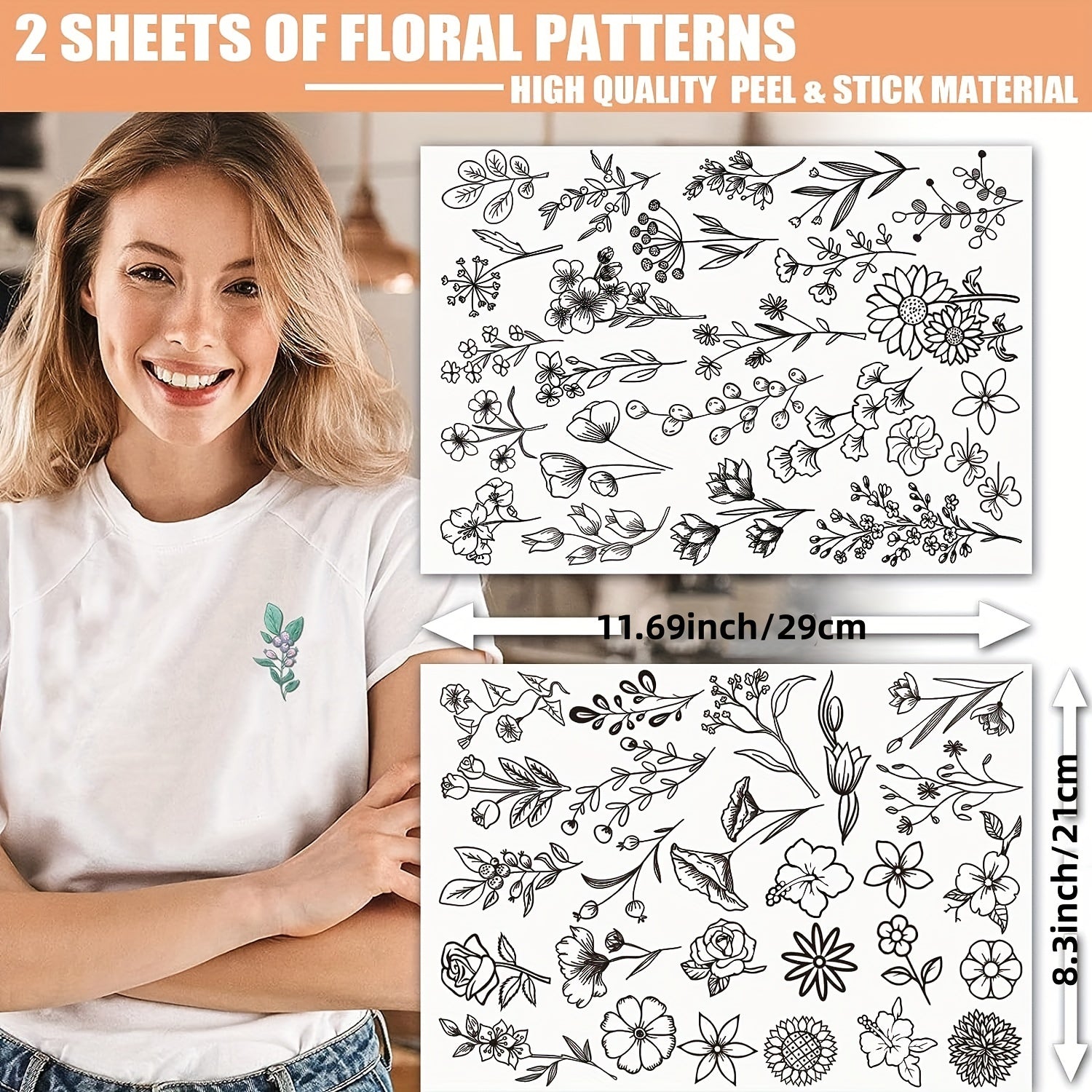 50pcs Stick And Stitch Embroidery Paper Pre Printed Flowers Pattern