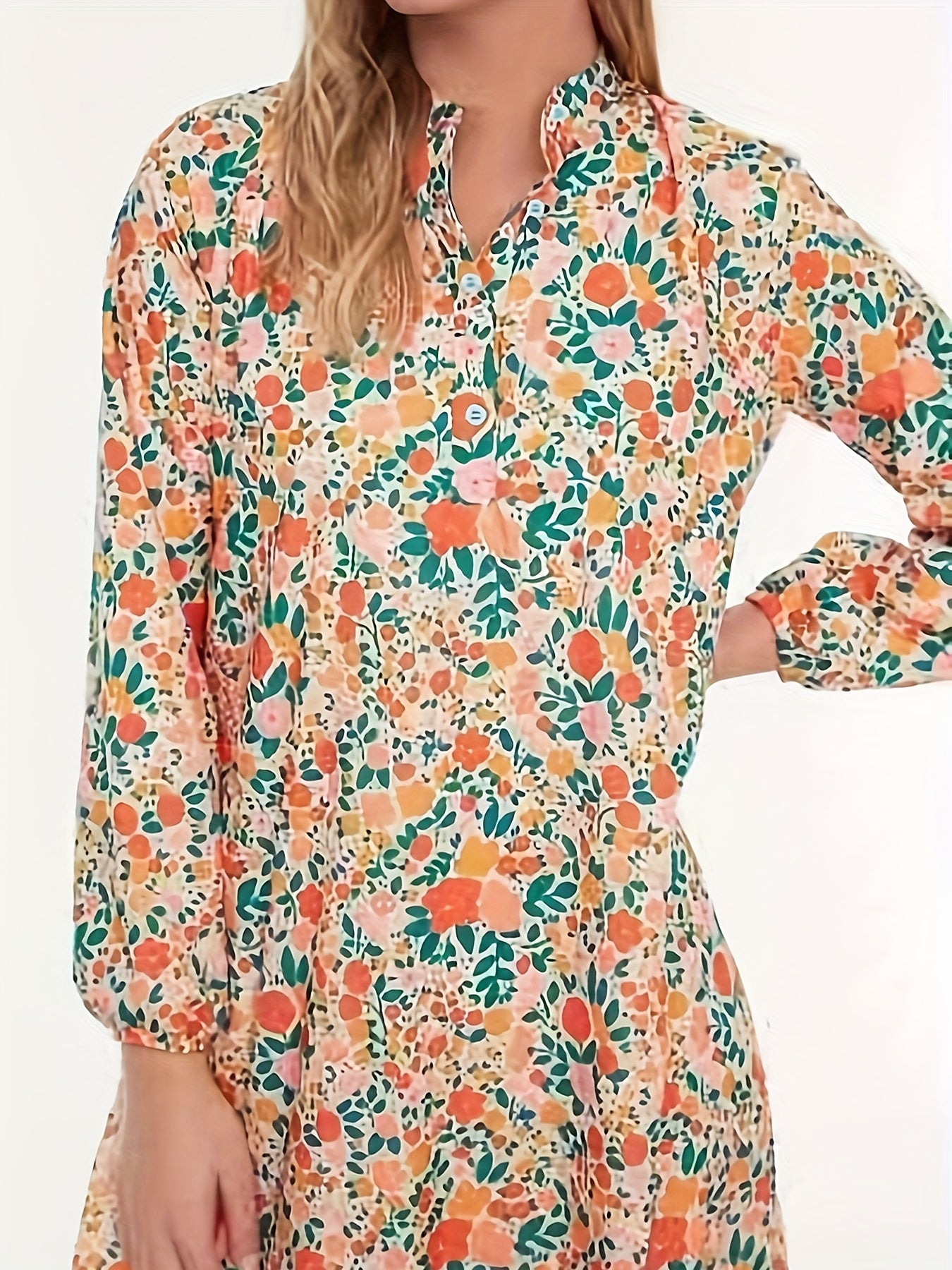  Ditsy Floral Lantern Sleeve Maxi Dress