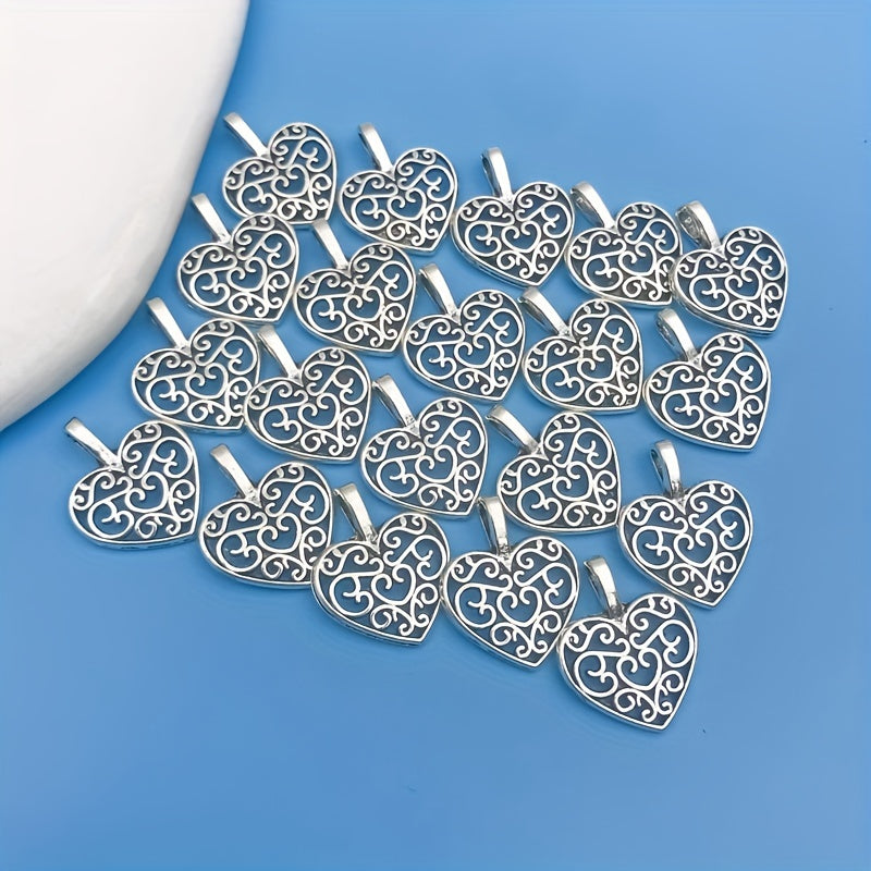 20pcs Antique Silver Heart Shape Charms Pendant for DIY Jewelry Making