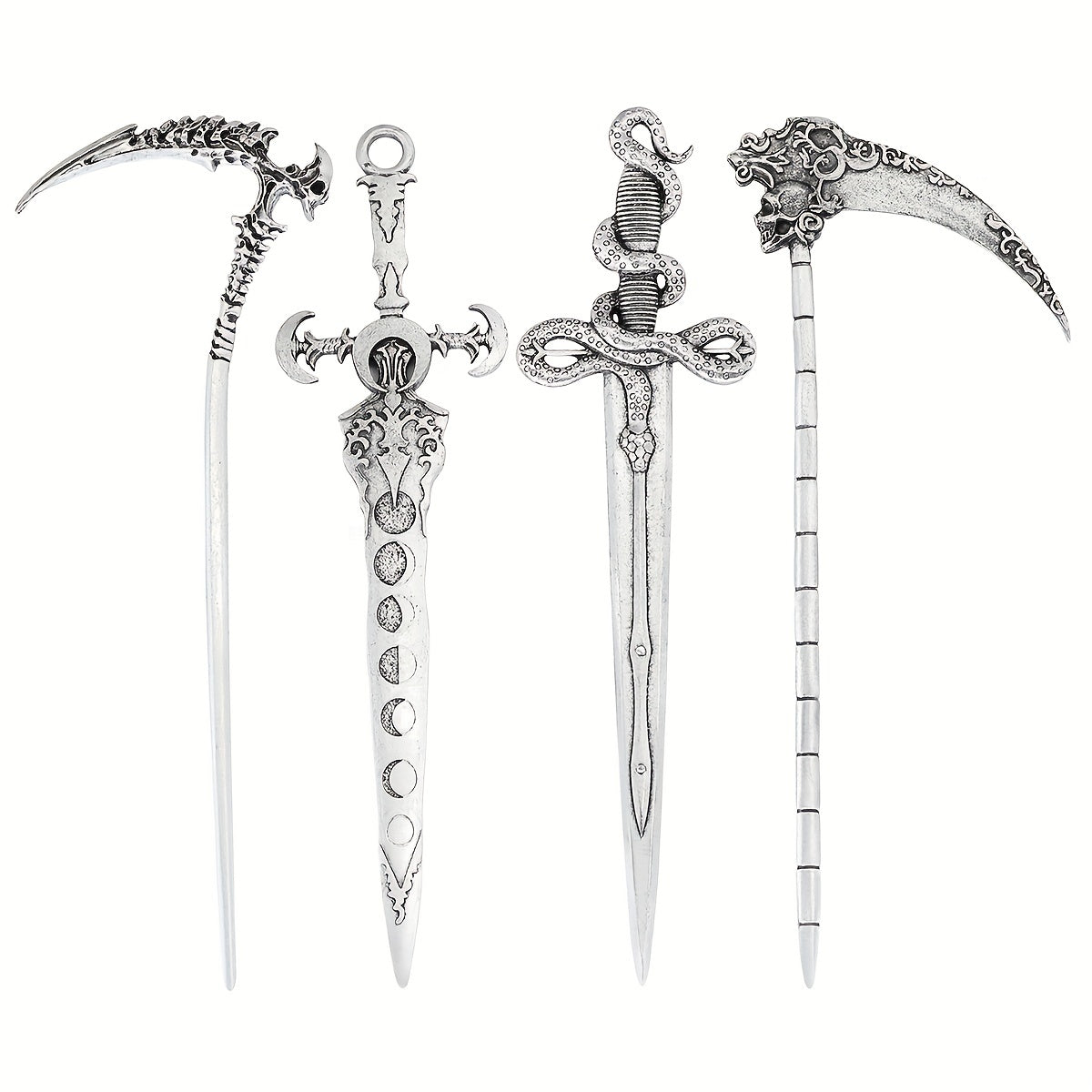 Witch Reaper Skull Hairpin Moon Sword Hair Stick Vintage Snake Sword Hair Clip