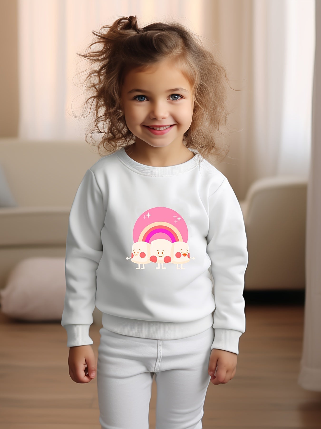 Cartoon Adorable Pattern Print Girls Casual Pullover Sweatshirt