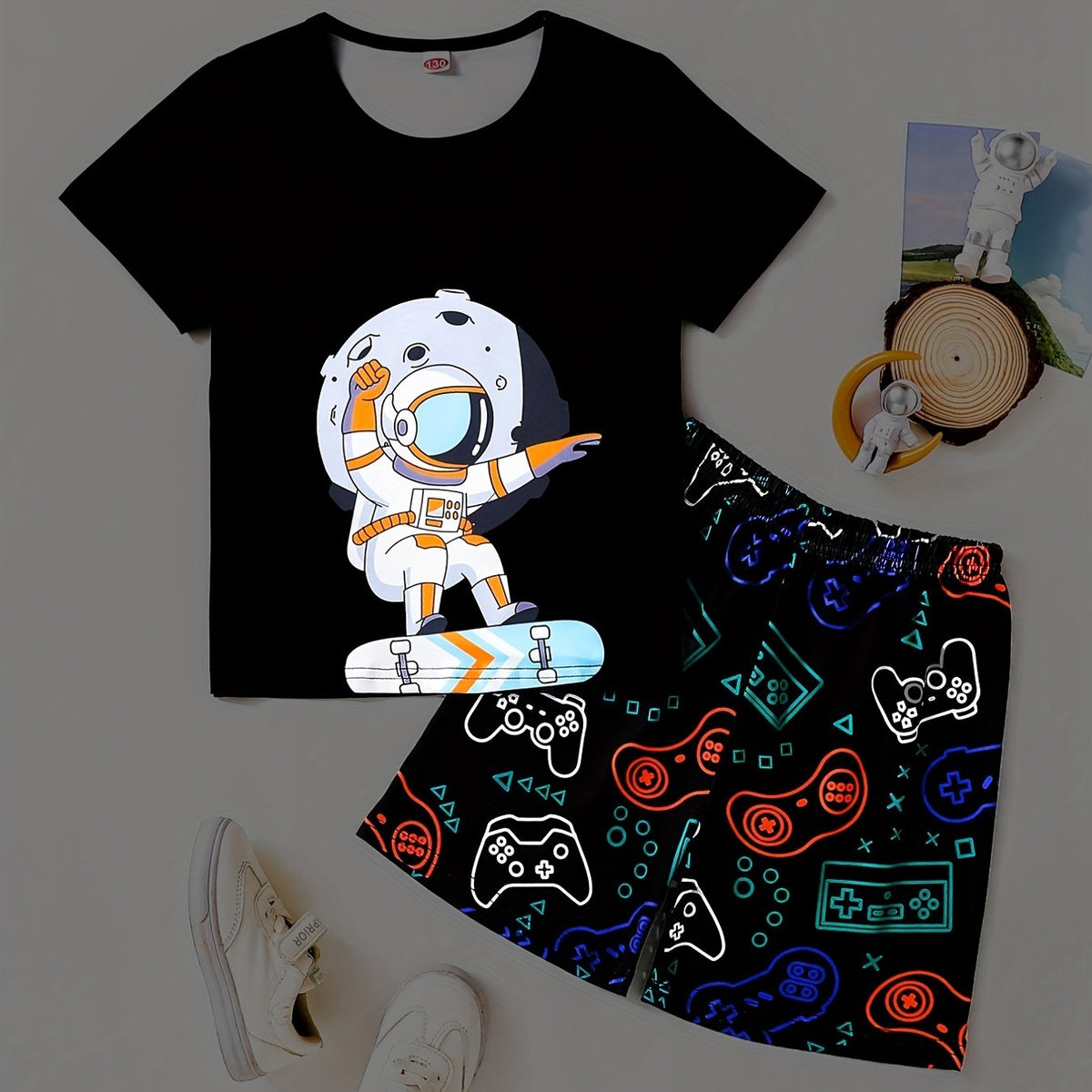 Boys Astronaut Skater Graphic T-shirt & Gamepad Shorts Set