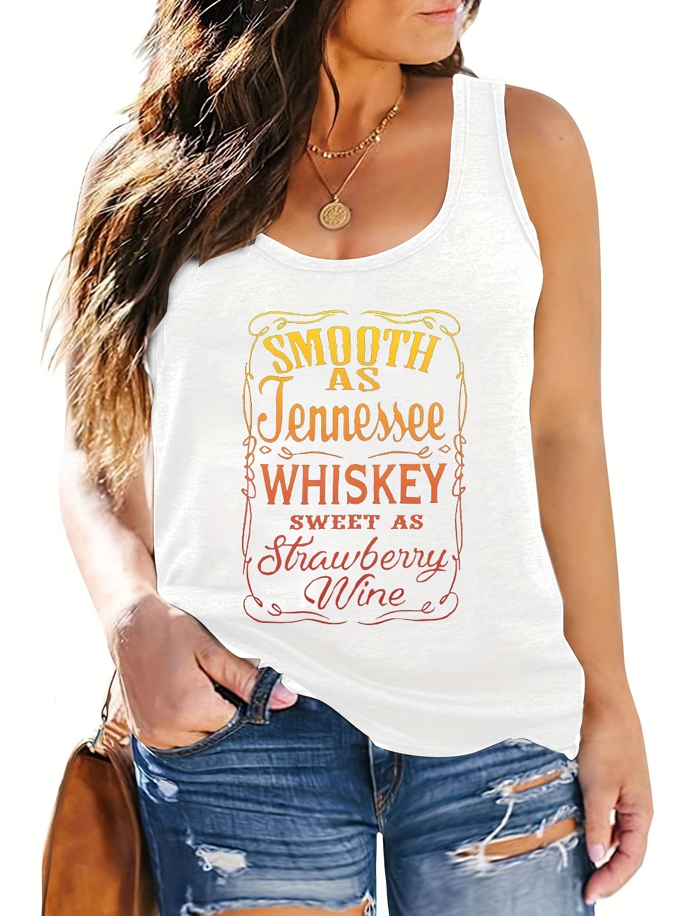  Casual Tank Top Women's Plus Slogan Print Round Neck Tank Top