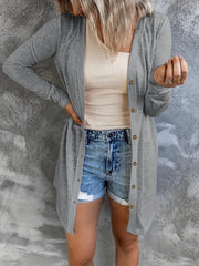  Solid Round Neck Button Up Cardigan