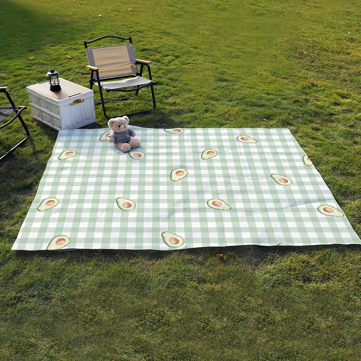Green Plaid Portable Picnic Pad Waterproof Beach Blanket