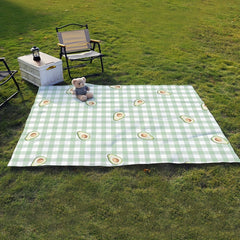 Green Plaid Portable Picnic Pad Waterproof Beach Blanket