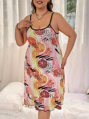  Orange Print Ruffle Trim Cami Sleep Dress