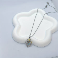Heart shaped Lily Rhinestone Pendant Necklace For Women
