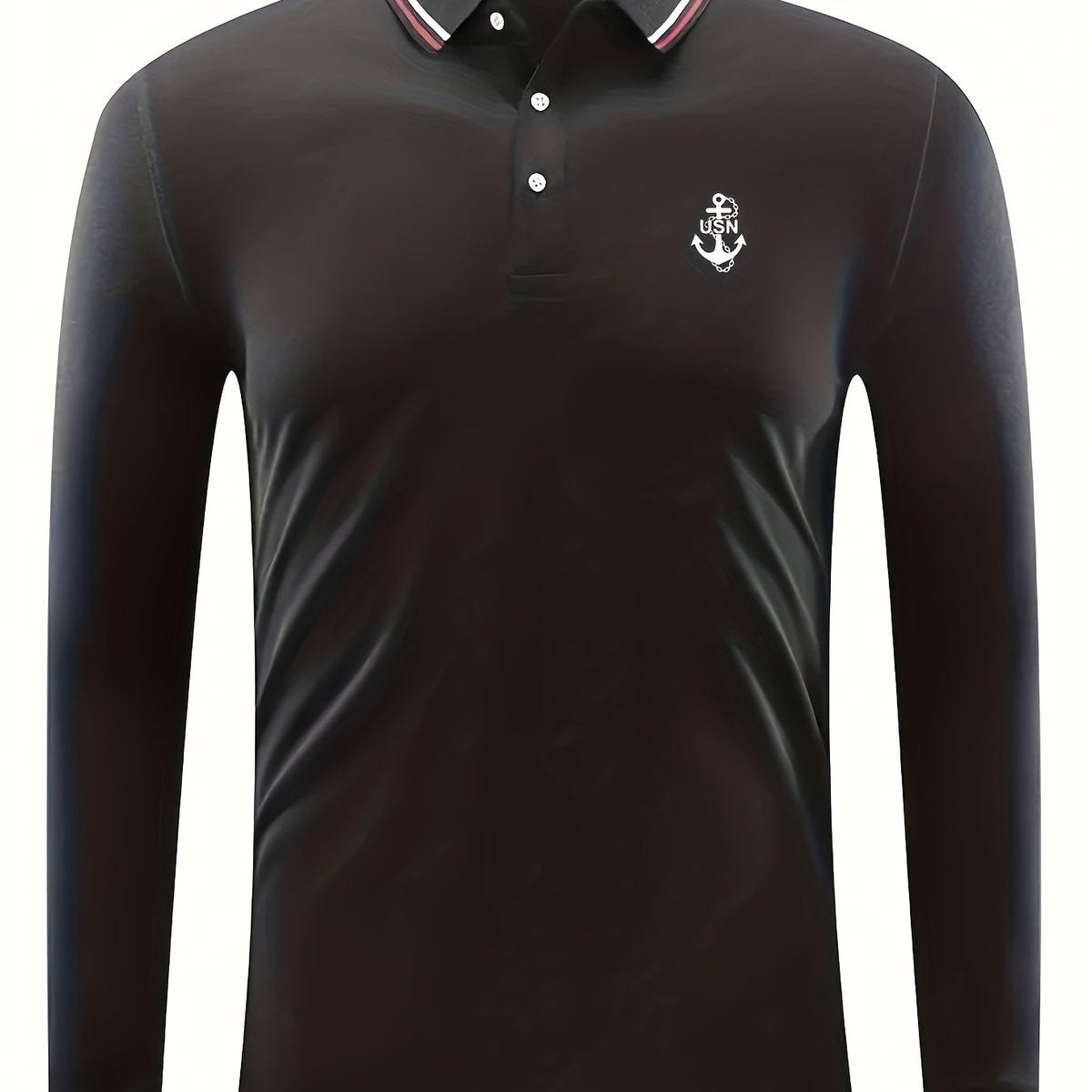 Anchor Print Men's Casual Long Sleeve Polo Shirt