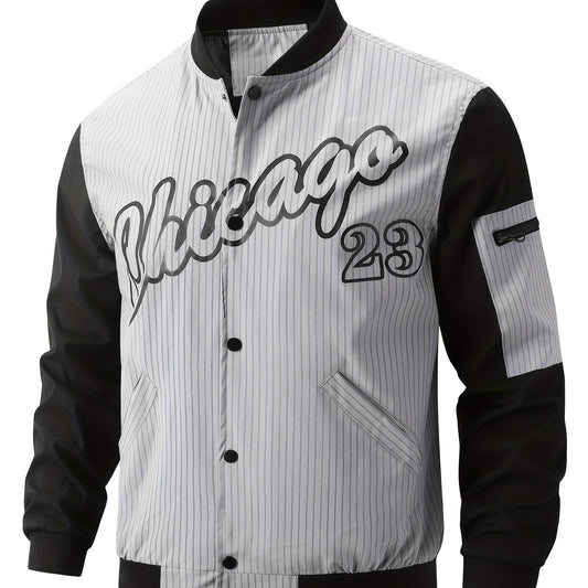 Preppy Style Block Letter Print Jacket Men's Baseball Collar Coat