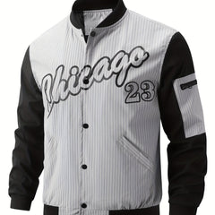 Preppy Style Block Letter Print Jacket Men's Baseball Collar Coat