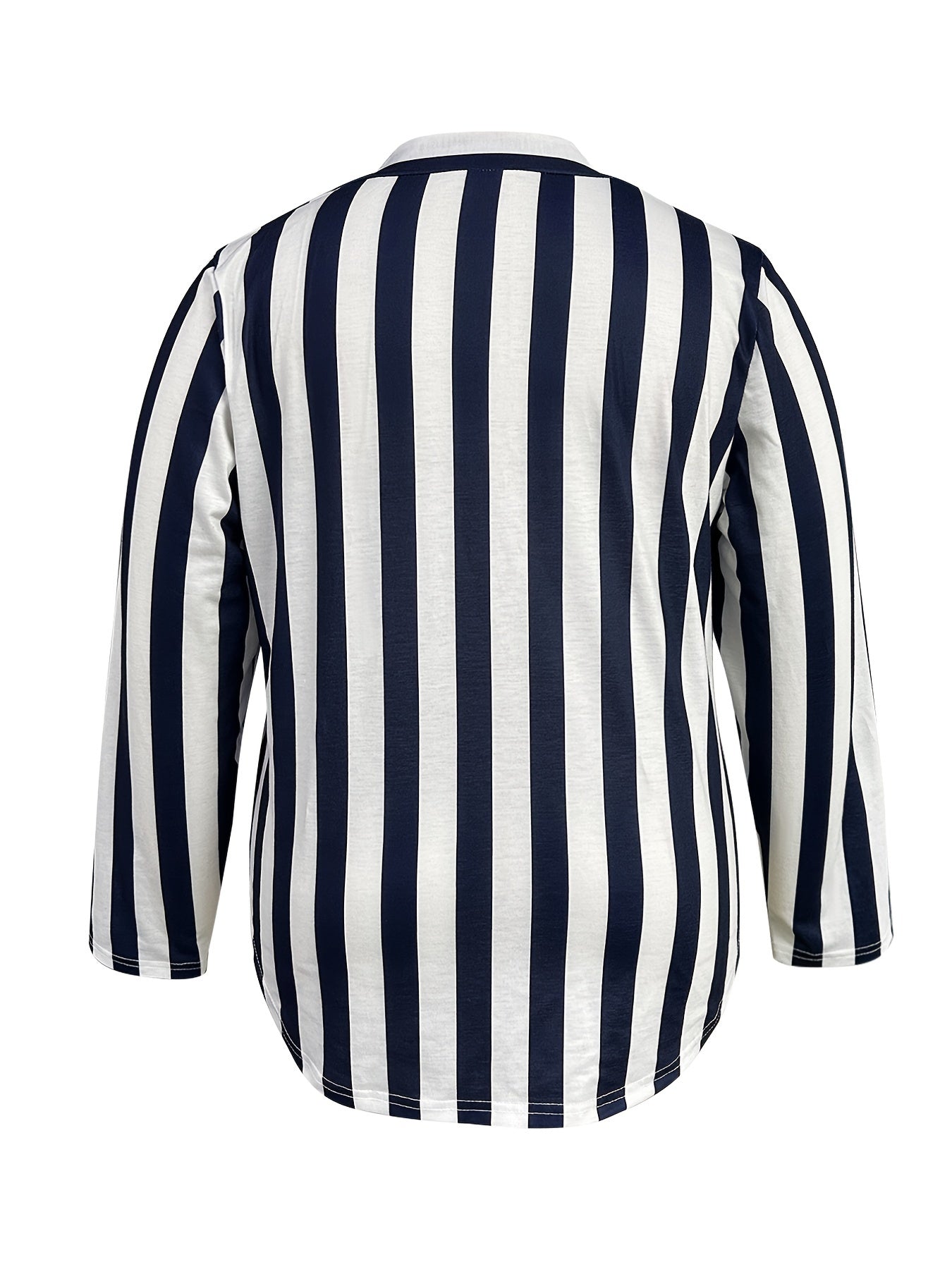  Stripe Print Long Sleeve V Neck Stretch Top