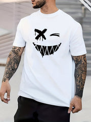 Headphone Smile Print Men's Graphic Crew Neck T-Shirt for Summer