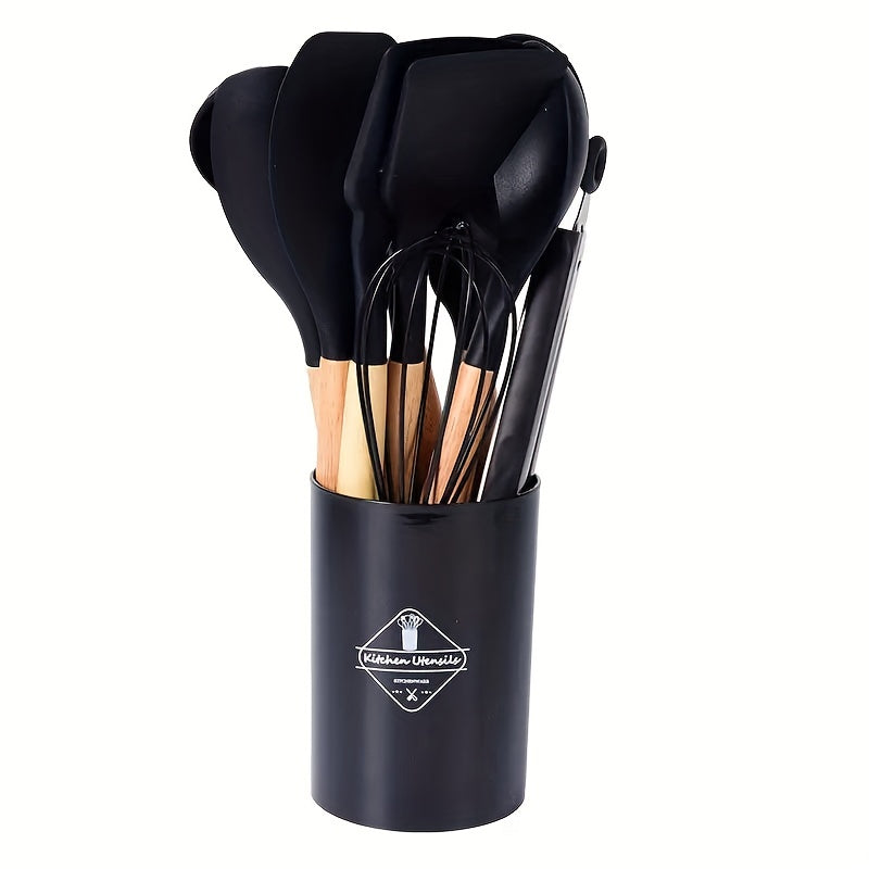 12pcs Silicone Kitchen Utensil Set with Wooden Handle