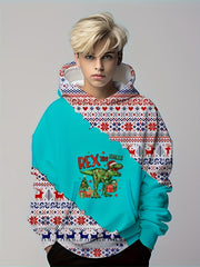 Christmas Dinosaur Print Boys Hoodie Lightweight Comfortable