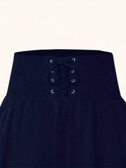  Casual Skirt Women's Plus Solid Lace Up High Rise Maxi Skirt
