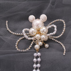 Faux Pearl Bear Clips Bridal Headpiece Tassel Hair Clips