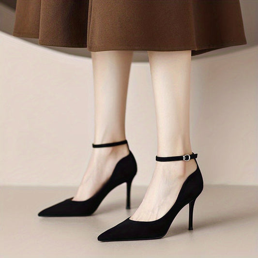 Women's Solid Stiletto Pumps Buckle Strap Heels