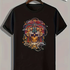Lion Skull Print Men's Graphic T shirt Casual Tee