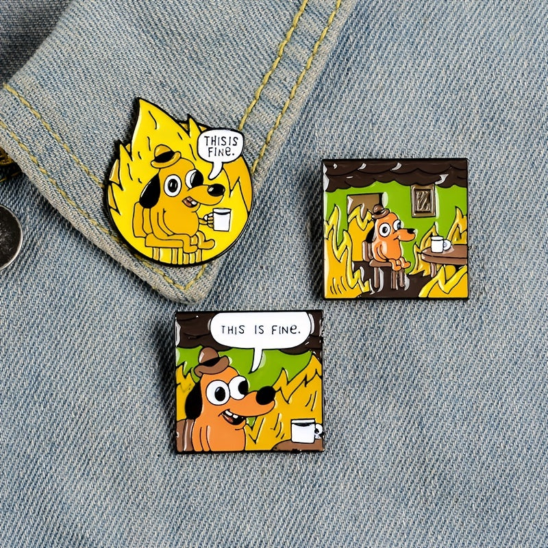 Yellow Dog Brooch House On Fire