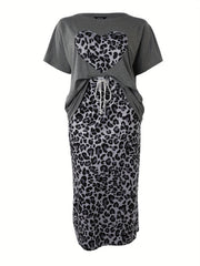  Leopard Heart Print Tee & Skirt Set