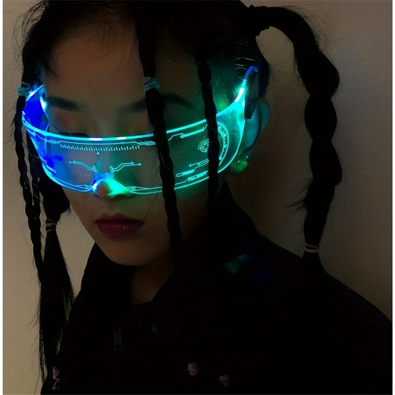 2pcs Halloween Future Tech Sense Bar Flashing Charging Colorful Glasses