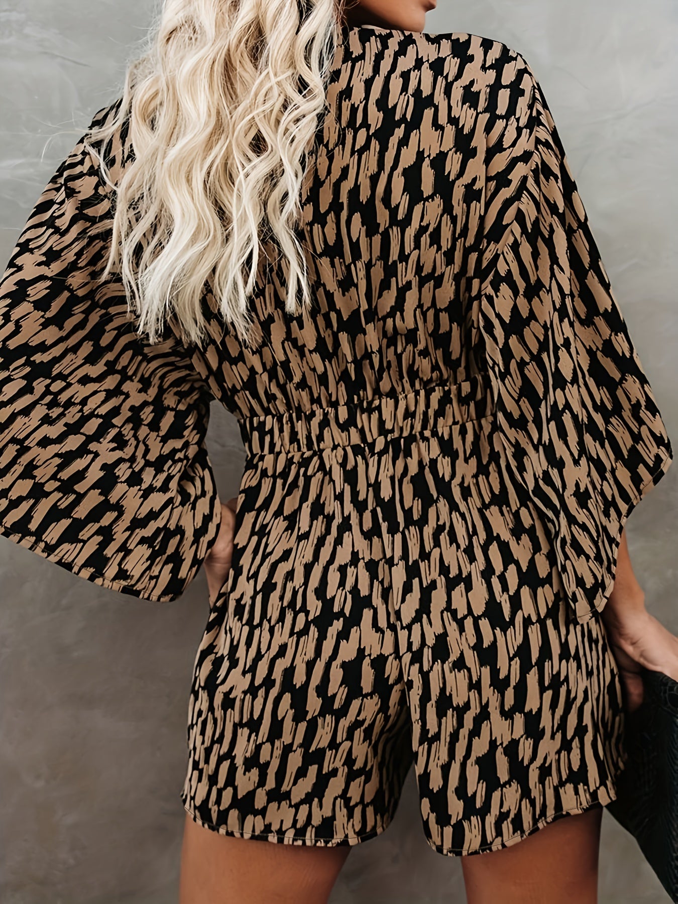  Polka Dot Striped Romper with Deep V Neck