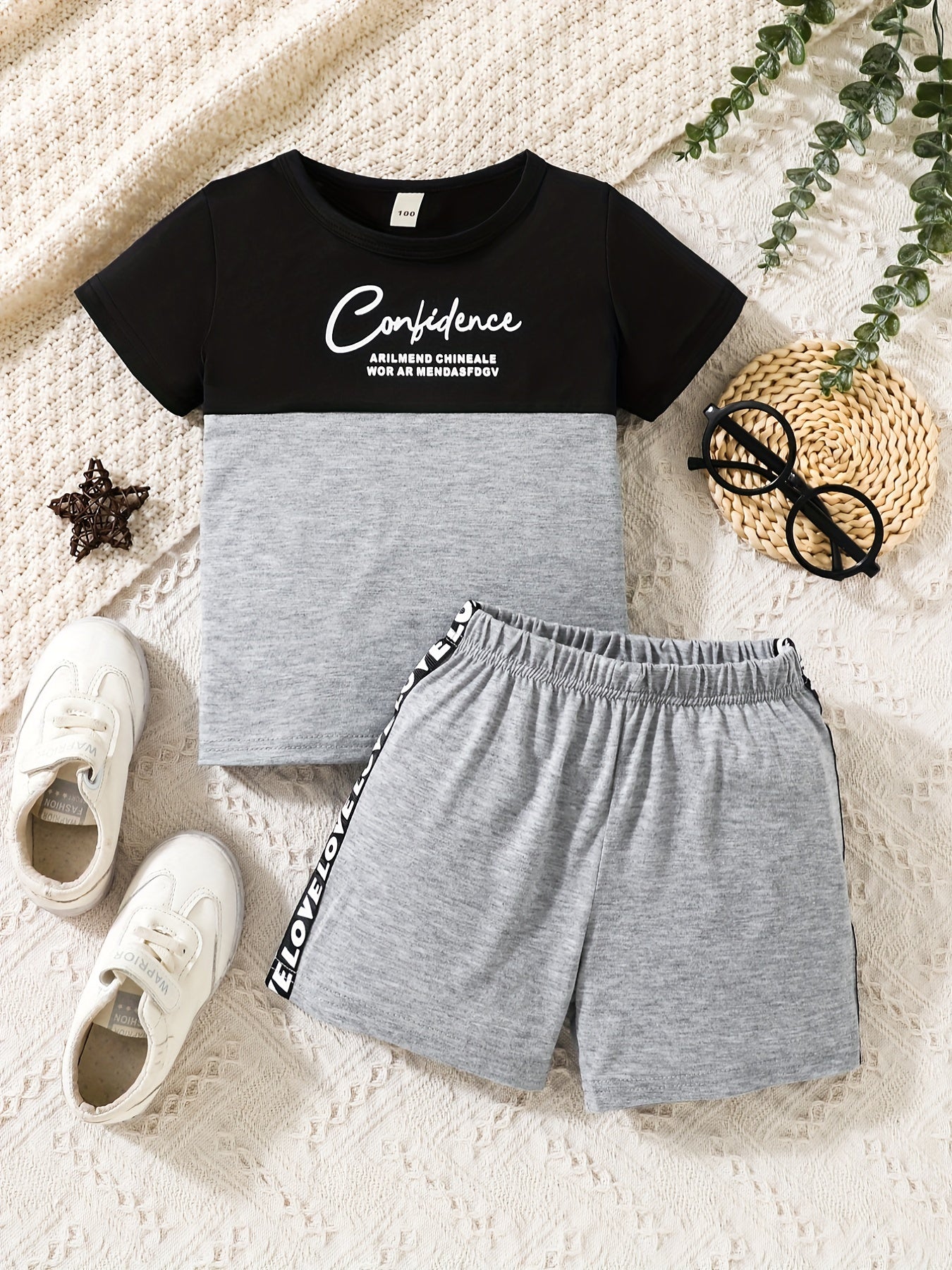 Boys Block Letter Outfit Shorts & T-shirt Casual Summer Clothes