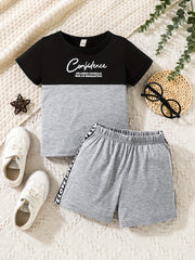 Boys Block Letter Outfit Shorts & T-shirt Casual Summer Clothes