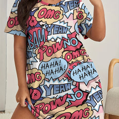  Pop Art Print Round Neck Sleep Dress