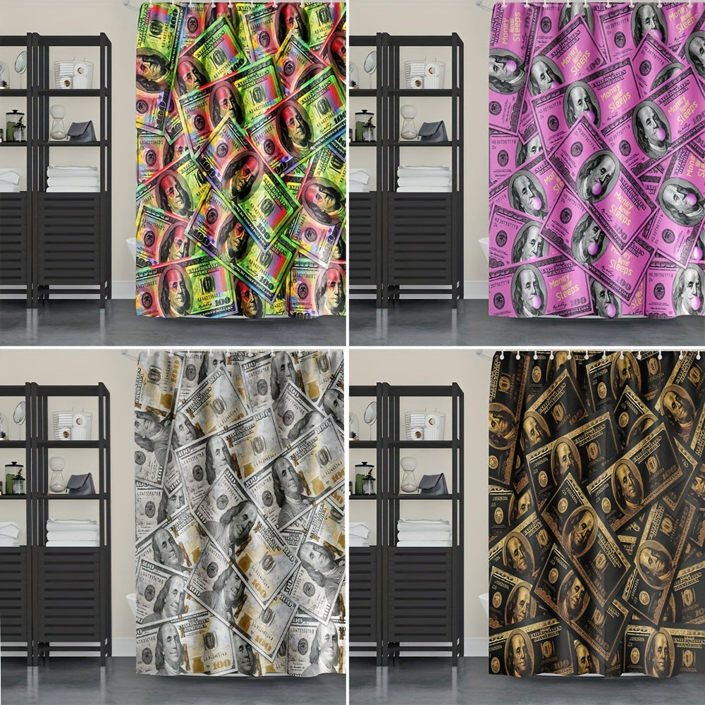 Money Shower Curtain Cash Theme Bathroom Decor Waterproof Polyester