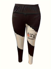  Coloeblock Cow Print Leggings Medium Stretch Slim Fit