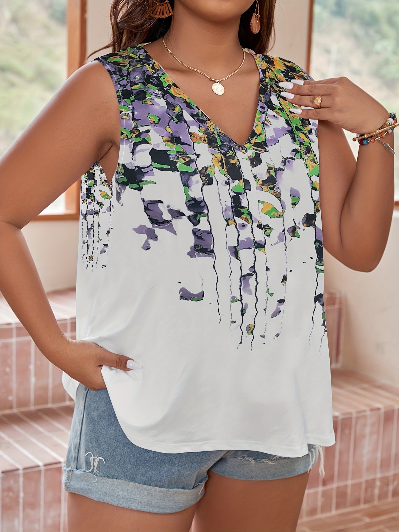  Painting Print V Neck Tank Top