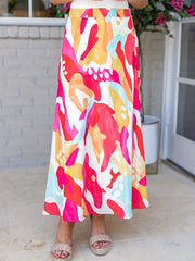 Boho Skirt Contrast Print High Rise Maxi Skirt