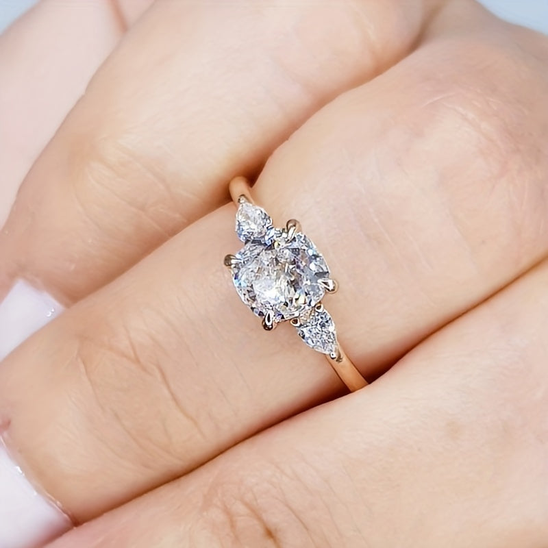 Zircon Decor Engagement Ring 1.30ct Rose Golden Wedding Anniversary Ring