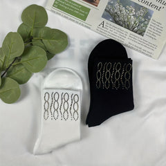 5 Pairs Rhinestone Decor Socks, Comfy & Breathable, Women's Mid Tube Stockings