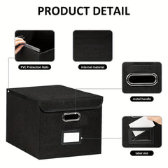 Linen File Box with Lid, Collapsible File Organizer